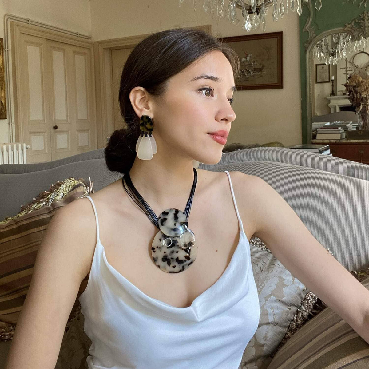 Tortoise and Mother Of Pearl Resin Drop Earrings