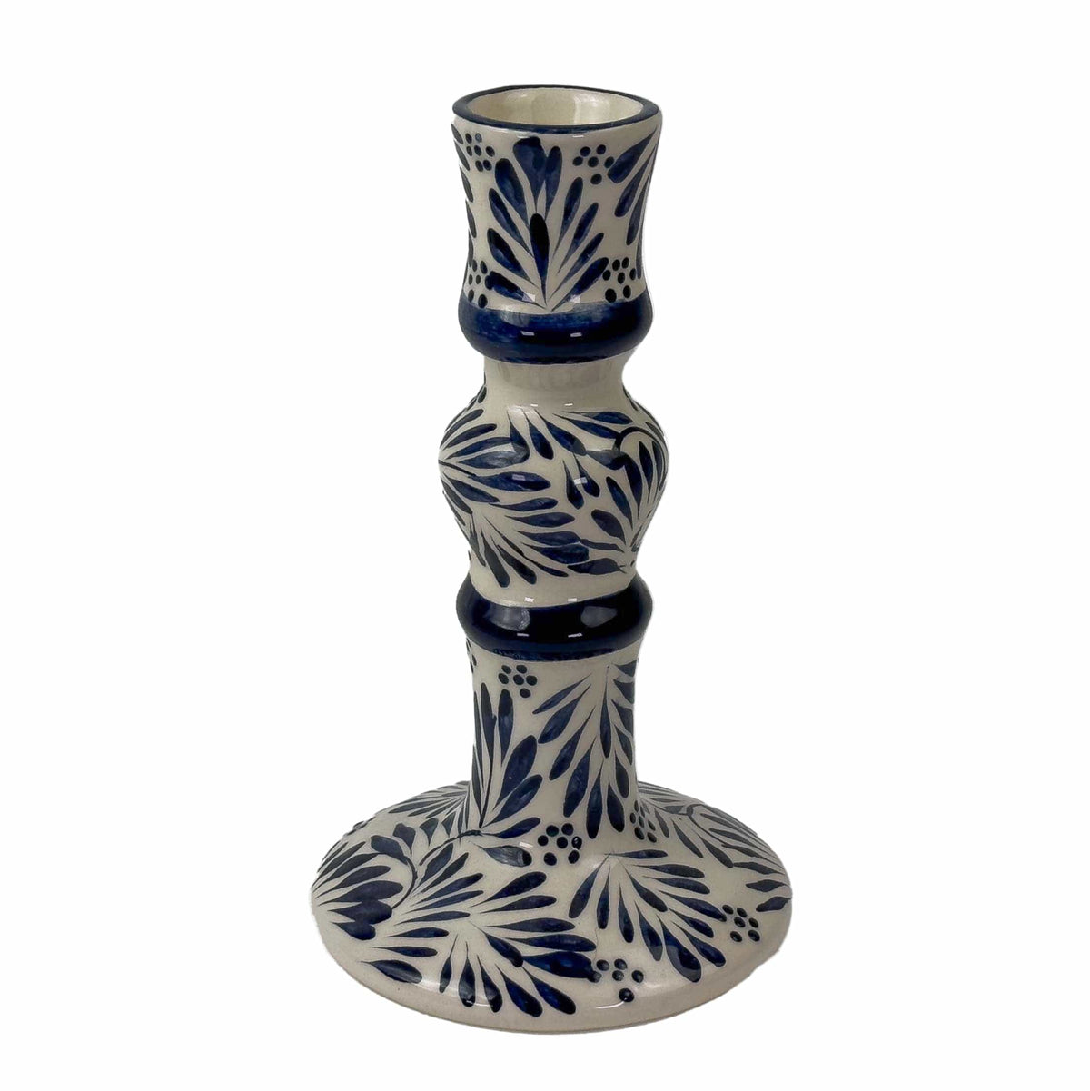 Mexican Pottery Handmade Candle Holder Blue Plumeado Global Crafts Modern Nomad Home decor store Denver CO Colorado