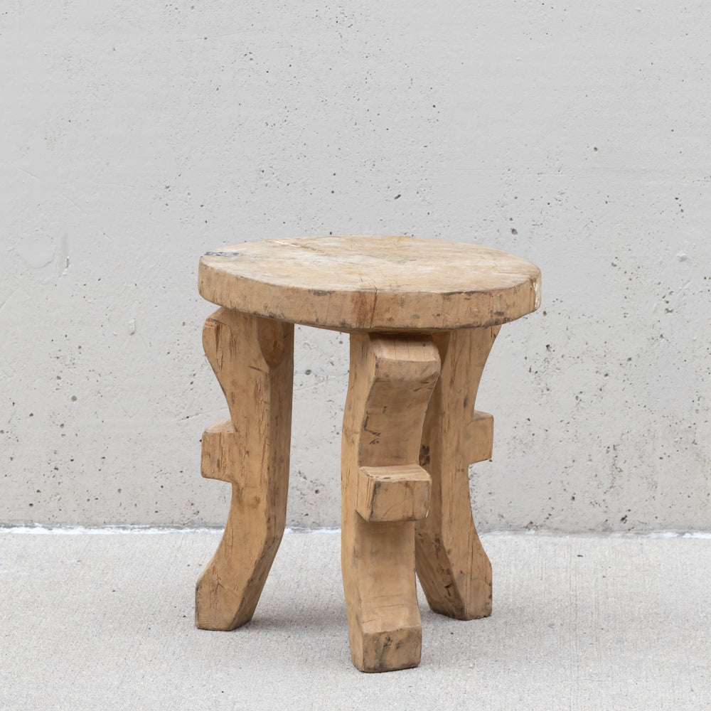 Vintage African Patched Wood Stool Round