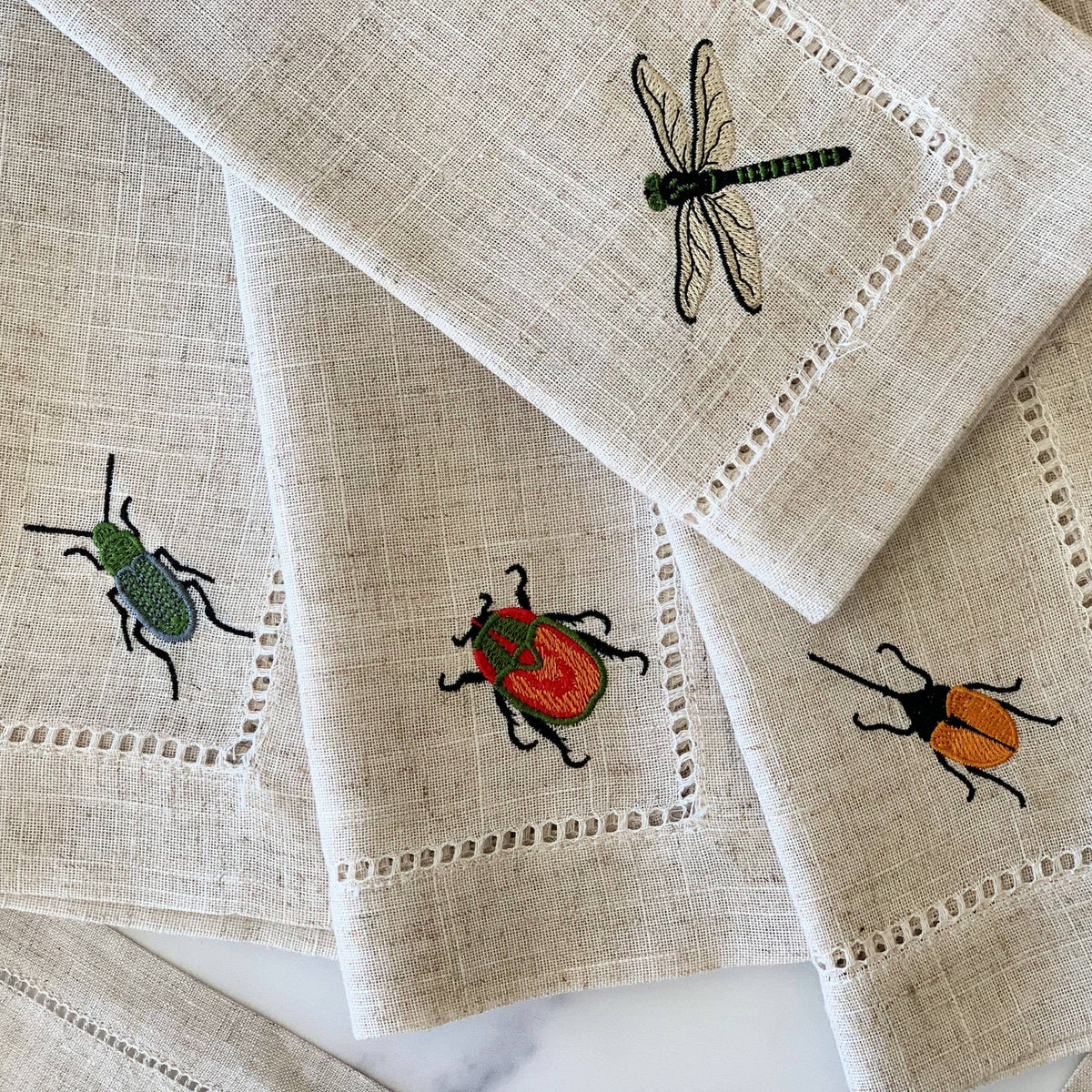 Insect Embroidered Coasters and Dinner Napkins - Set of Four Dot and Army Modern Nomad Home decor store Denver CO Colorado