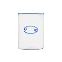 clear glass tumbler with blue rim and blue cancer symbol modern nomad home decor store denver colorado CO