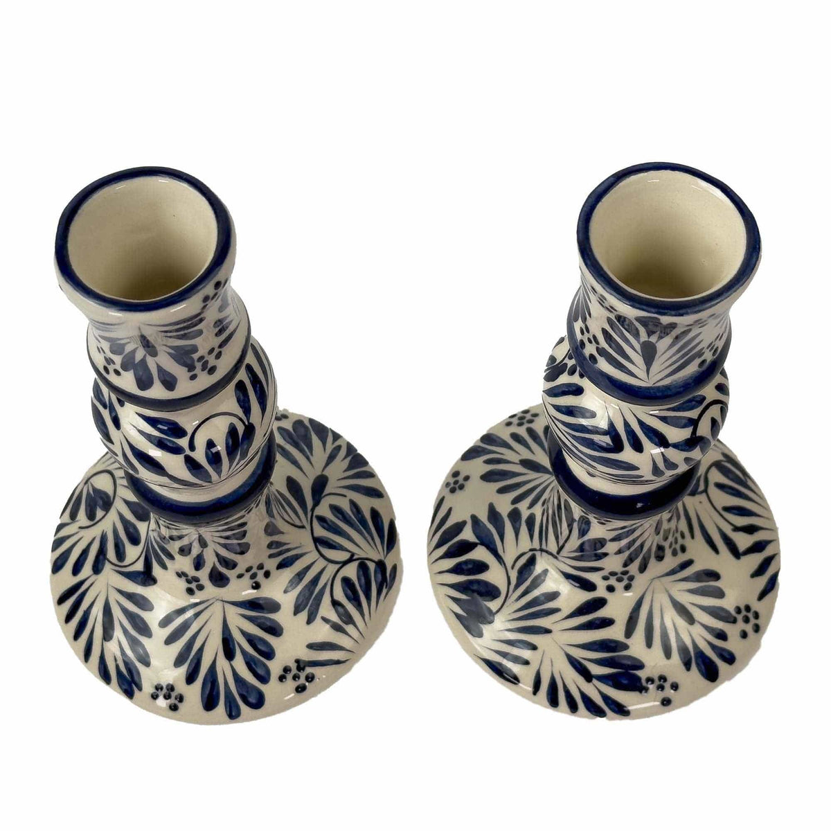 Mexican Pottery Handmade Candle Holder Blue Plumeado Global Crafts Modern Nomad Home decor store Denver CO Colorado