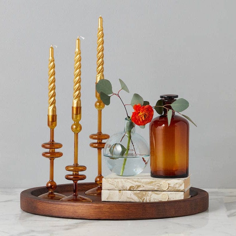 Glass Candlestick Pair, Large, Amber etúHOME Modern Nomad Home decor store Denver CO Colorado