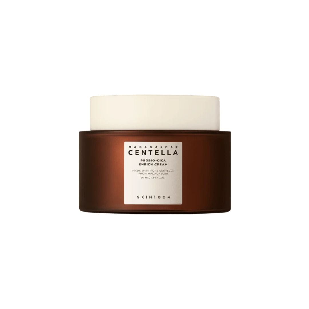 Skincare jar with a white lid on a white background